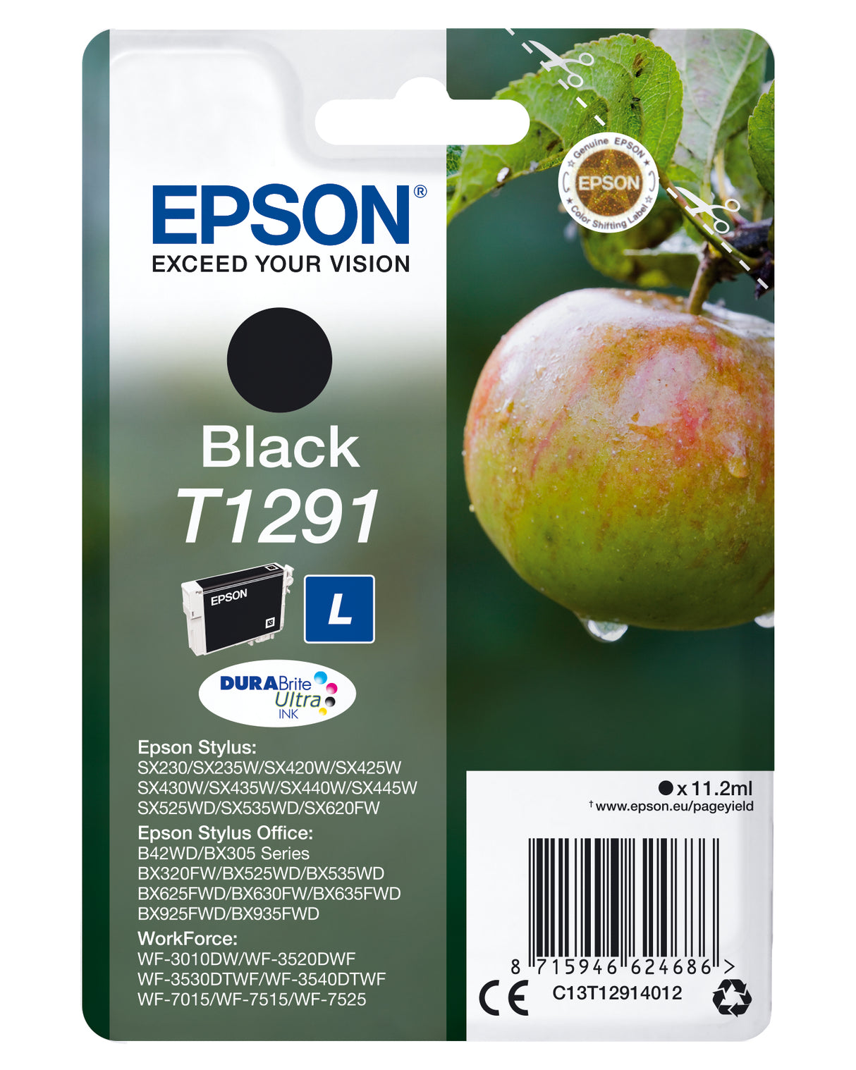 Epson Apple T1291 blækpatron 1 stk Original Sort