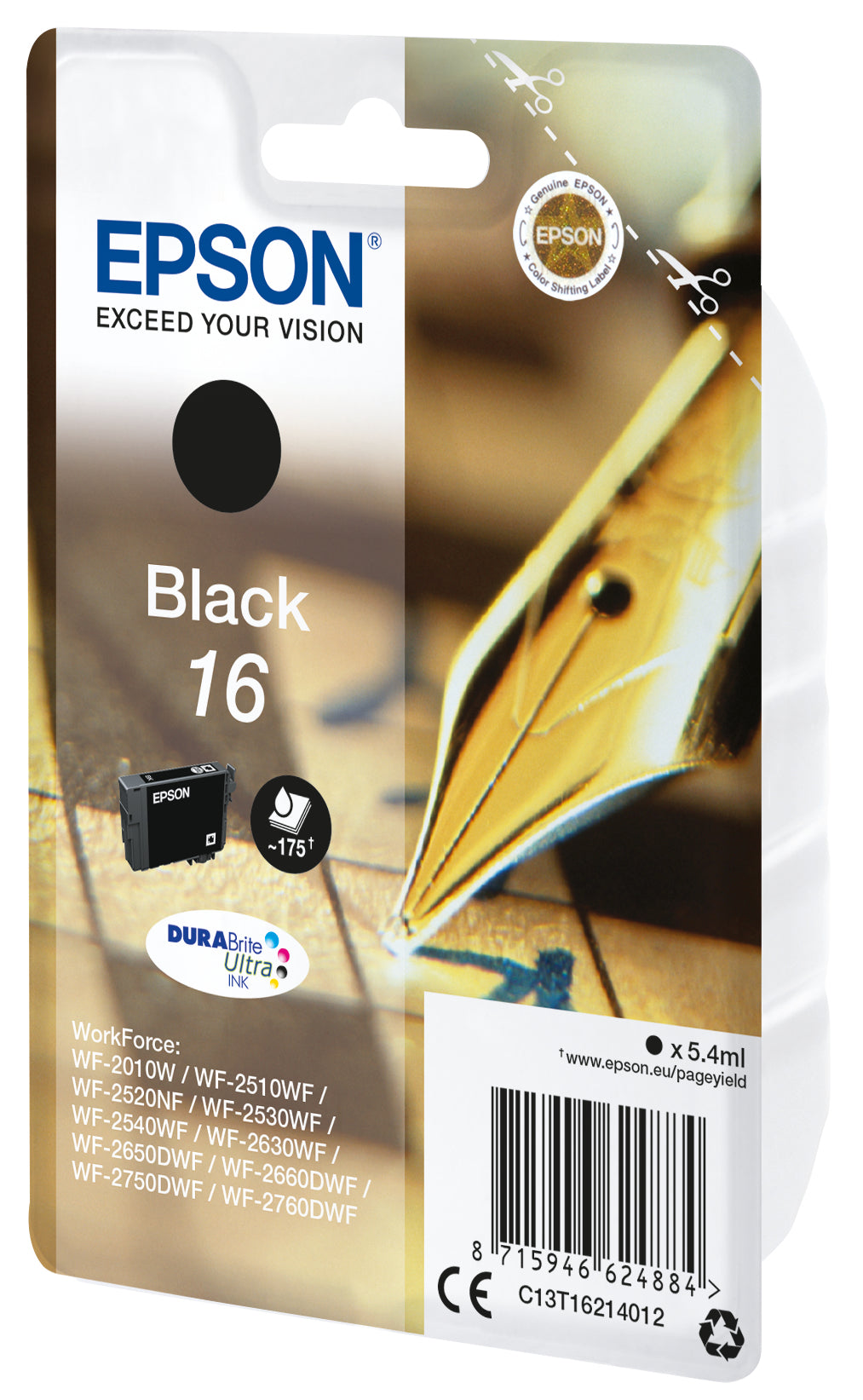 Epson Pen and crossword C13T16214012 blækpatron 1 stk Original Standard udbytte Sort