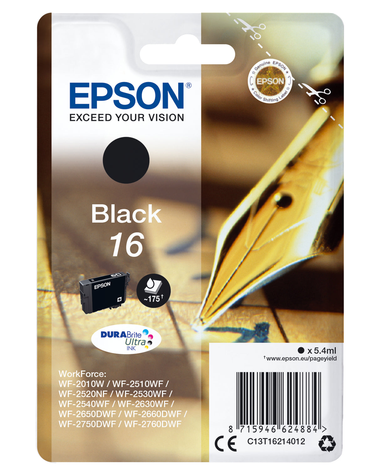 Epson Pen and crossword C13T16214012 blækpatron 1 stk Original Standard udbytte Sort