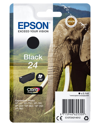 Epson Elephant C13T24214012 blækpatron 1 stk Original Standard udbytte Sort