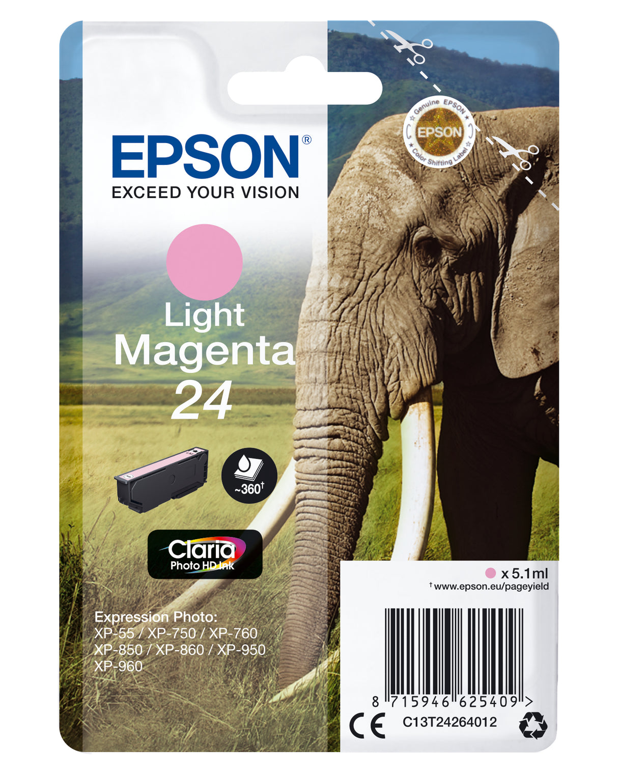 Epson Elephant C13T24264012 blækpatron 1 stk Original Standard udbytte Lys magenta