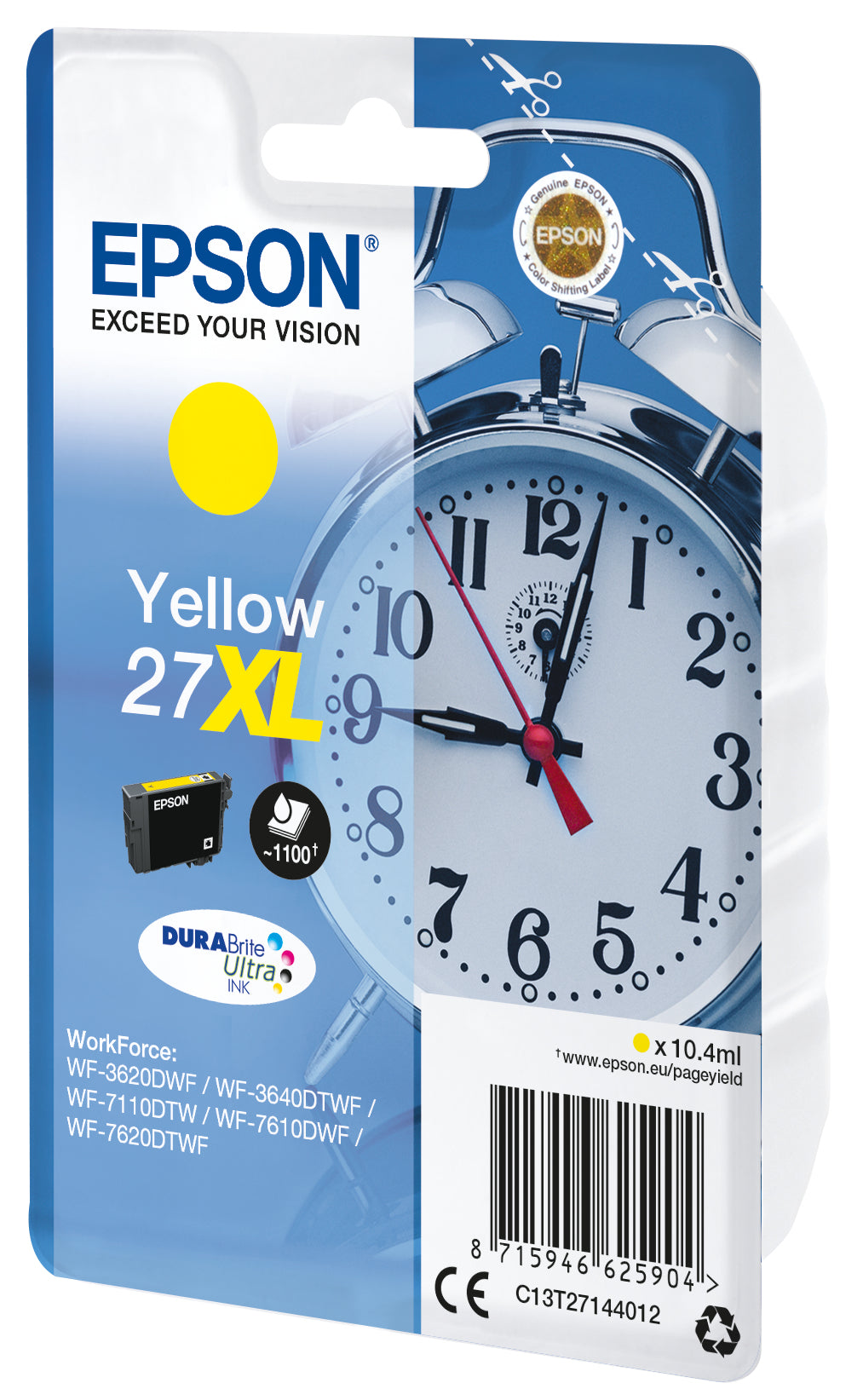 Epson Alarm clock C13T27144012 blækpatron 1 stk Original Højt (XL) udbytte Gul