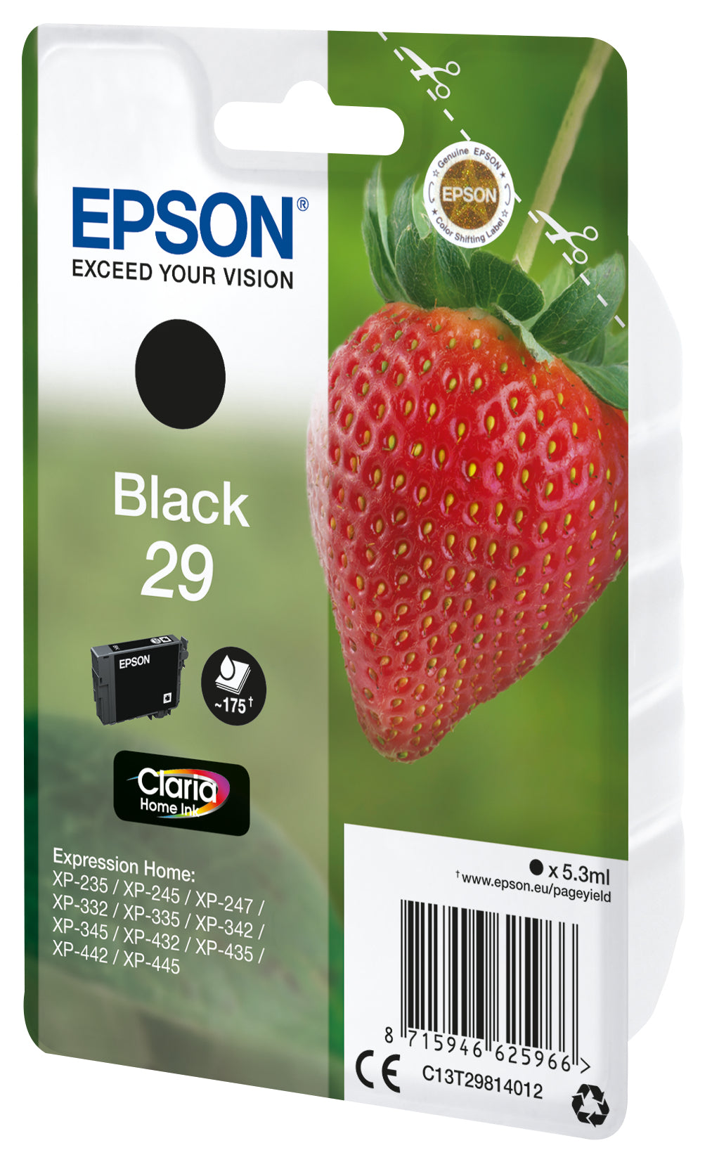Epson Strawberry C13T29814012 blækpatron 1 stk Original Standard udbytte Sort