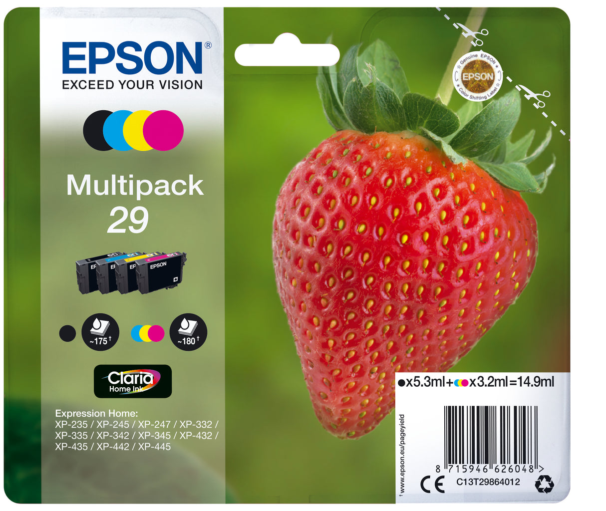 Epson Strawberry C13T29864012 blækpatron 1 stk Original Standard udbytte Sort, Blå, Magenta, Gul