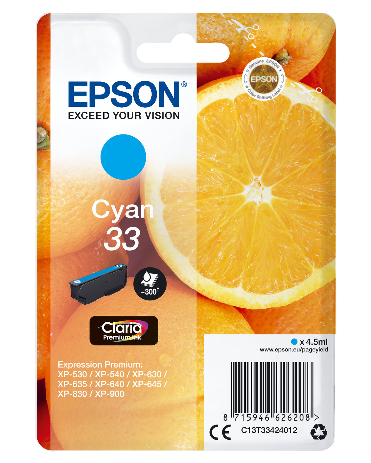 Epson Oranges C13T33424012 blækpatron 1 stk Original Standard udbytte Blå