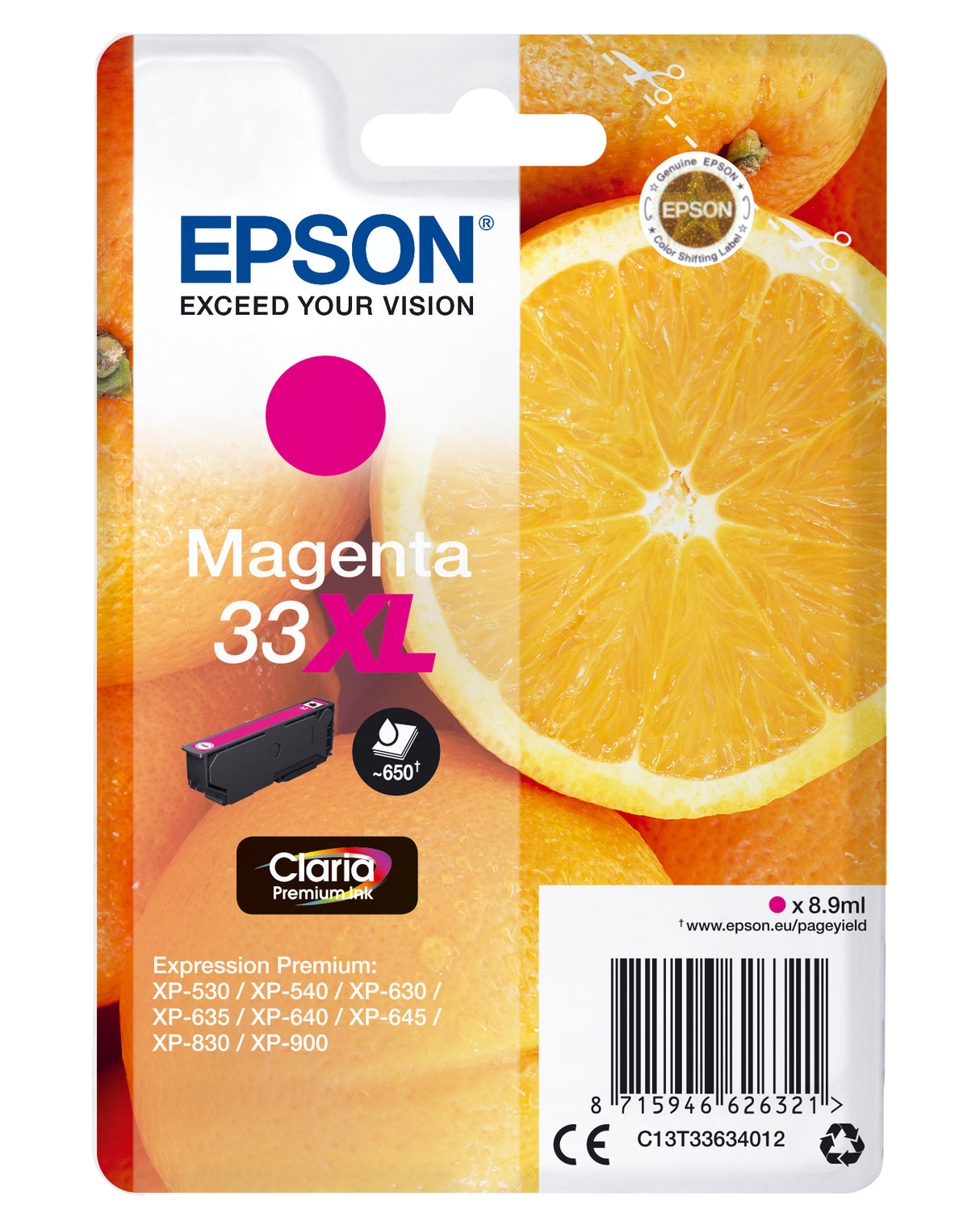 Epson Oranges C13T33634012 blækpatron 1 stk Original Højt (XL) udbytte Magenta