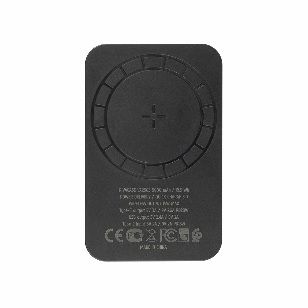 Rivacase VA2603 powerbank Lithium polymer (LiPo) 5000 mAh Trådløs opladning Sort