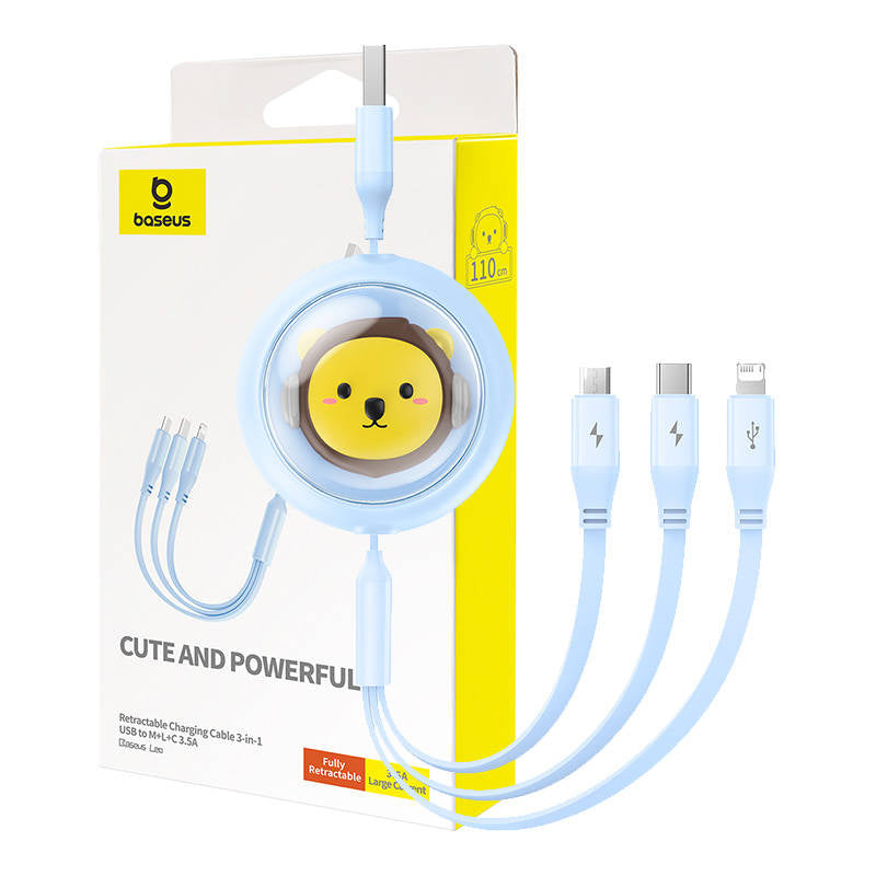 Opladningskabel 3w1 Baseus USB til USB-C, USB-M, Lightning 3,5A, 1,1m (blå)