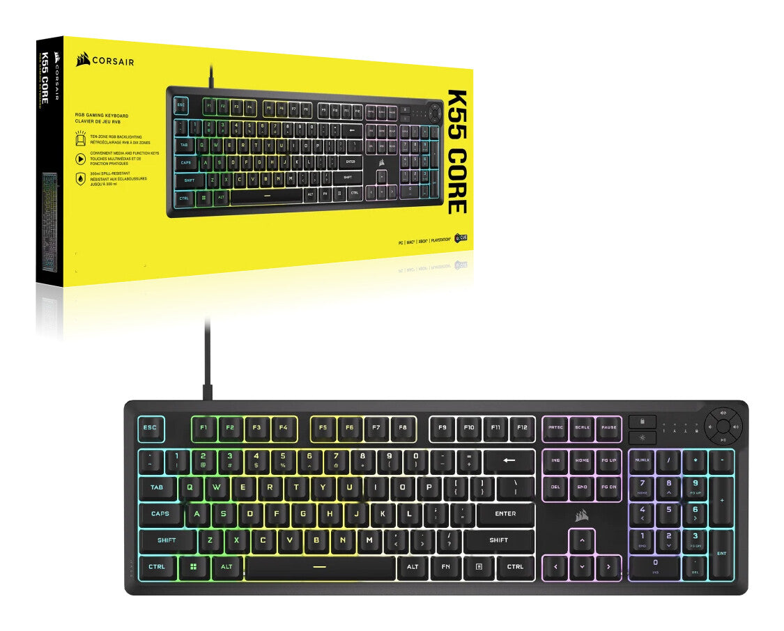Corsair K55 CORE RGB tastatur Spil USB QWERTY US engelsk Sort
