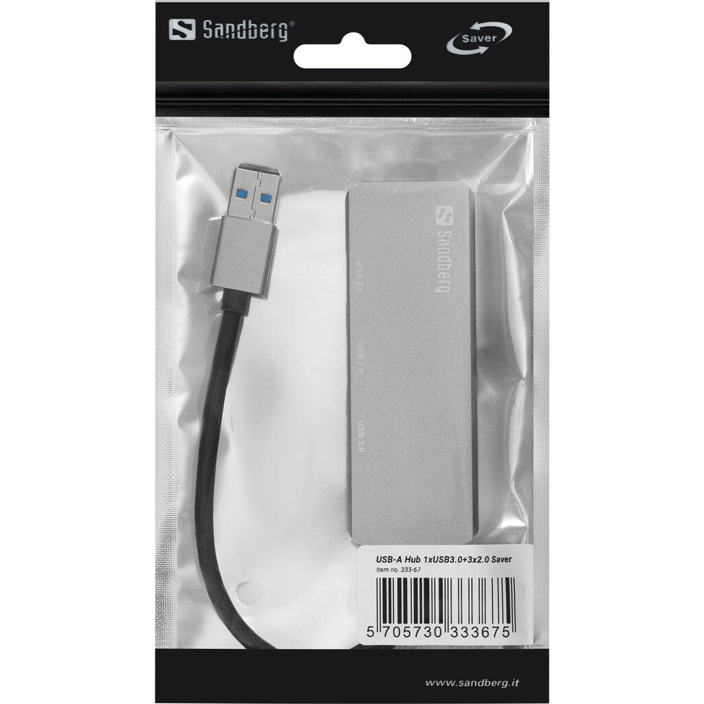 Sandberg 333-67 interface hub USB 3.2 Gen 1 (3.1 Gen 1) Type-A 5000 Mbit/s Grå