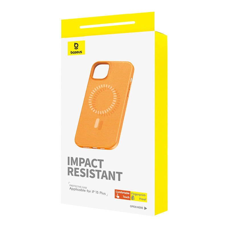 Magnetisk telefonfoder til iPhone 15 Plus Baseus Fauxther-serie (Orange)