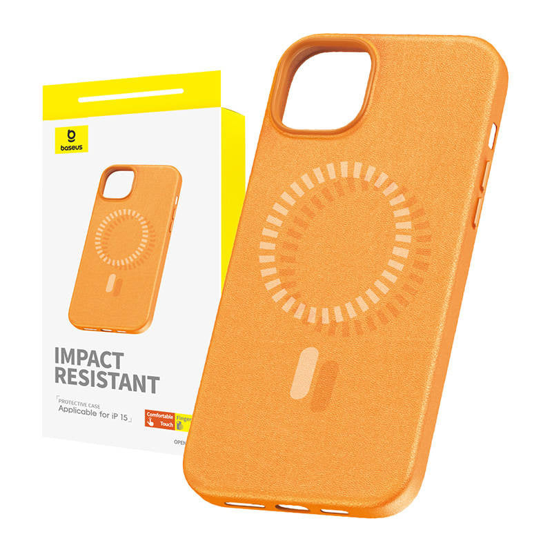 Magnetisk telefonfoder til iPhone 15 Baseus Fauxther-serien (orange)