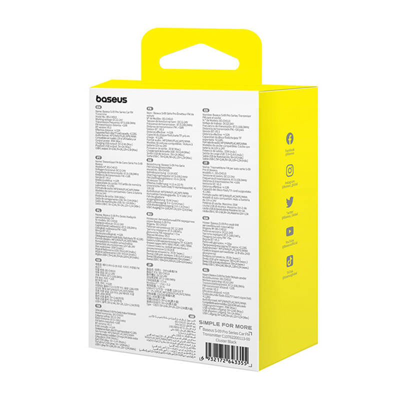 FM-sender Baseus S-09 Pro, Bluetooth (sort)