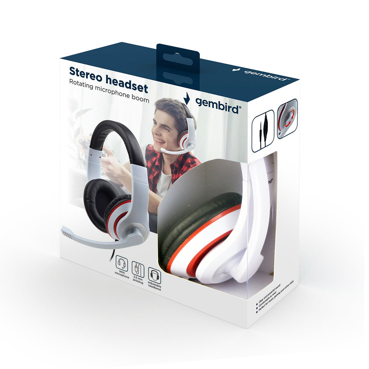 Gembird MHS-03-WTRDBK hovedtelefoner/headset Ledningsført Spil Sort, Rød, Hvid