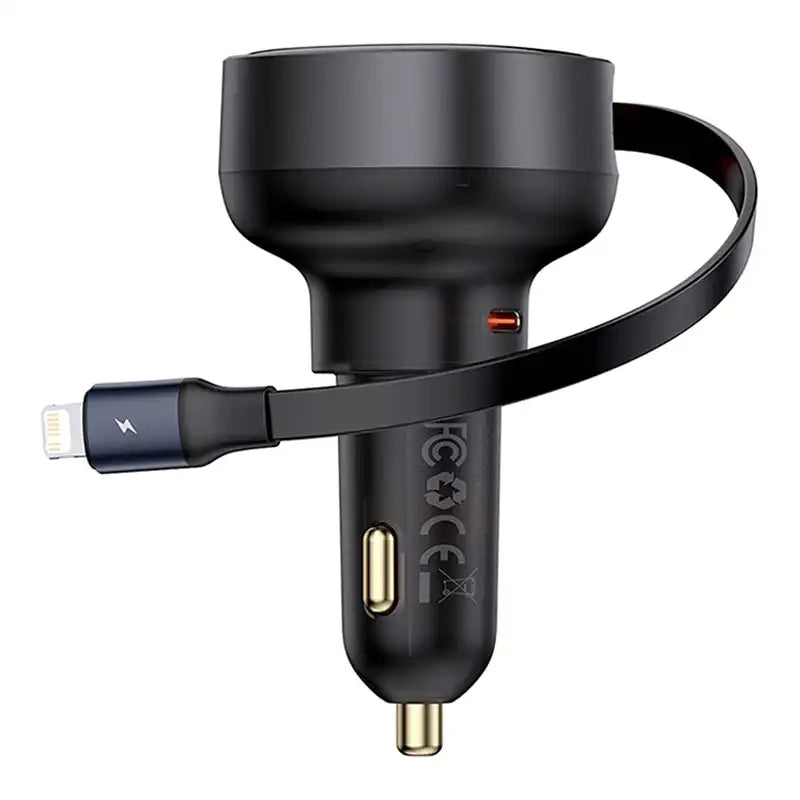 Biloplader Baseus Enjoyment Pro med lynkabel + USB-C, 55W (sort)