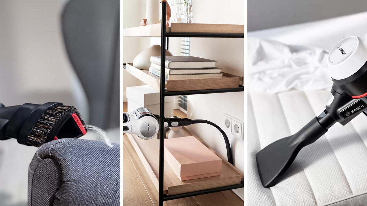 Bosch BBS711W stav støvsuger & elektrisk kost 2-i-1 stangstøvsuger Batteri Dry Hygiejnefilter Poseløs 0,3 L Hvid