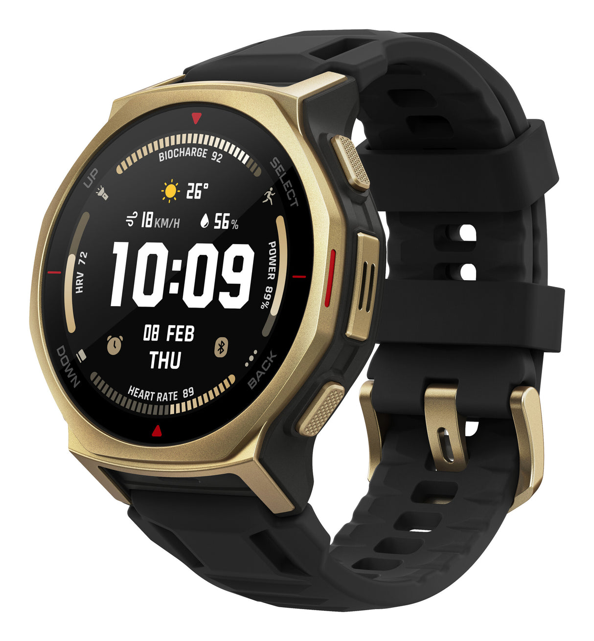 Amazfit T-rex 3 Pro 3,35 cm (1.32") AMOLED 44 mm Digital 466 x 466 pixel Berøringsskærm Guld Wi-Fi GPS (satellit)