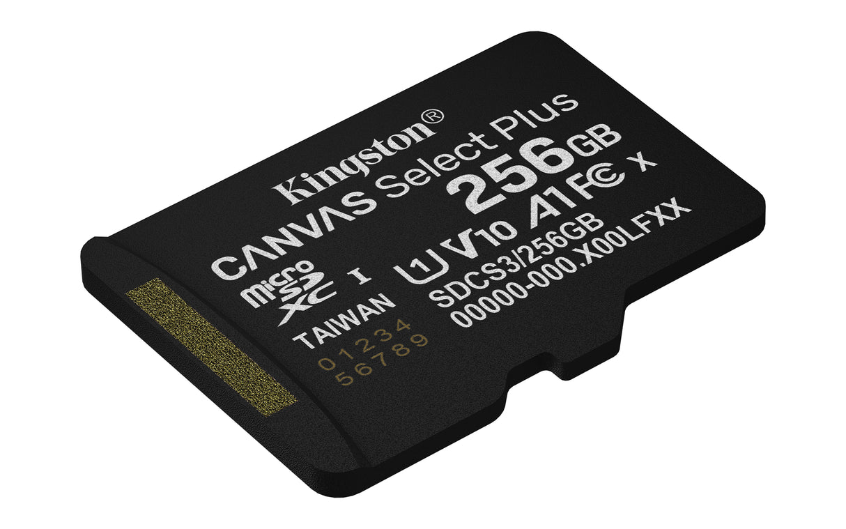 Kingston Technology 256 GB microSDXC Canvas Select Plus Gen3 150 MB/s A1-kort + adapter