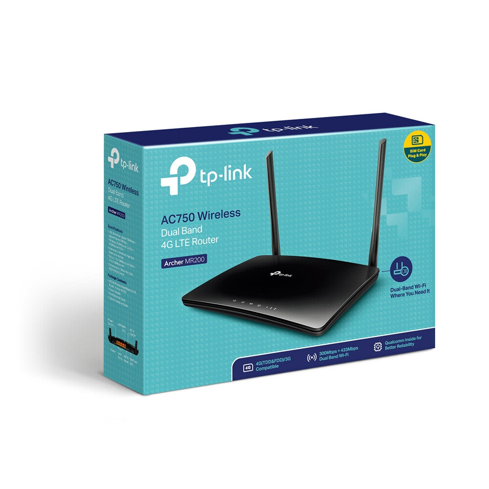 TP-Link Archer MR200 trådløs router Hurtigt ethernet Dual-band (2,4 GHz / 5 GHz) 4G Sort