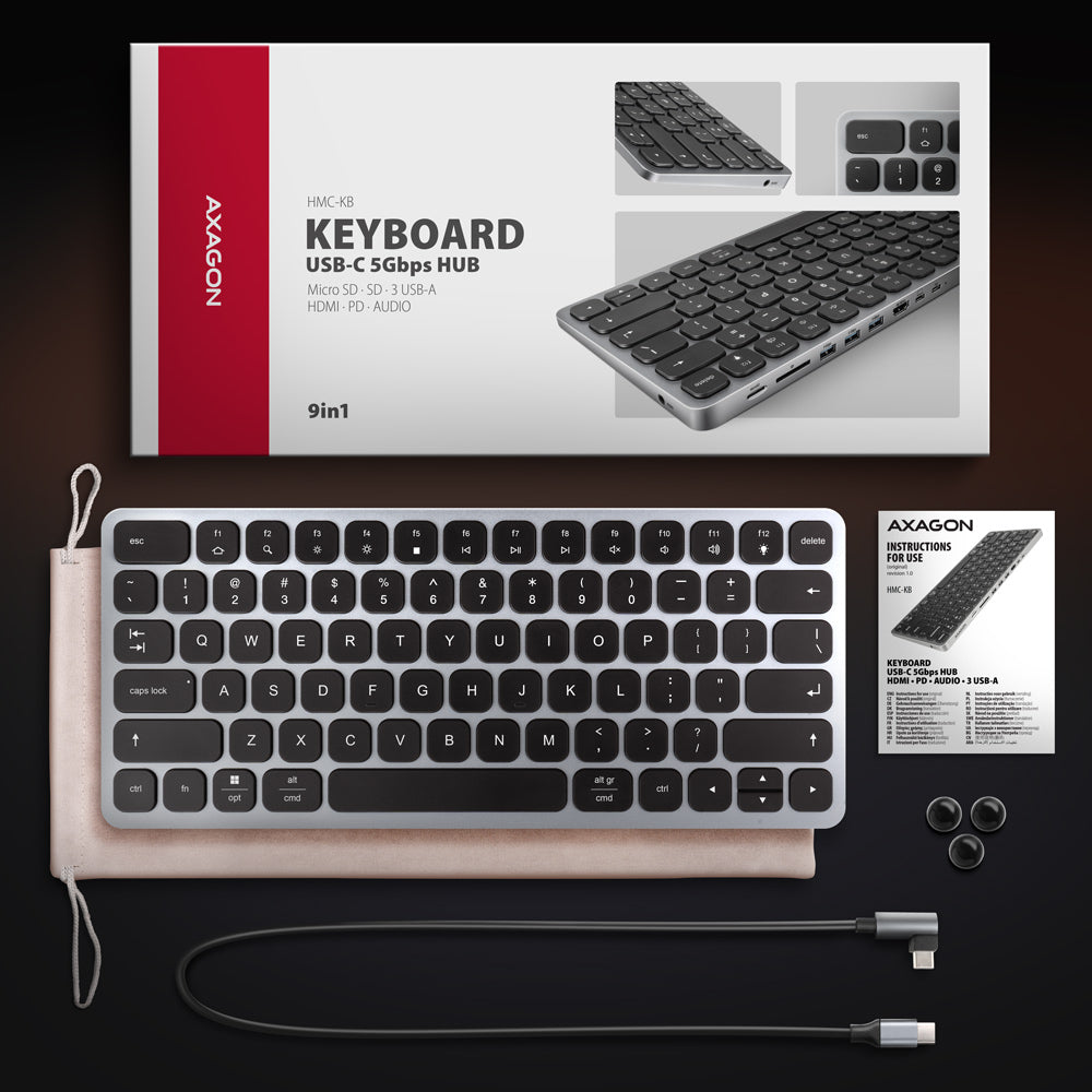 Axagon HMC-KB-US dockingstation Ledningsført USB 3.2 Gen 1 (3.1 Gen 1) Type-C Grå
