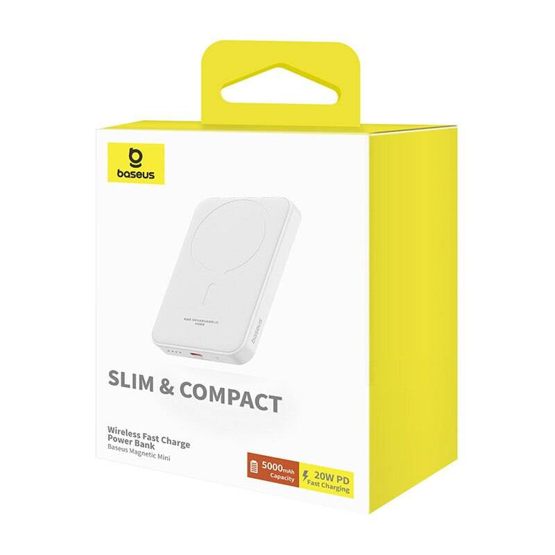 Magnetisk Mini Powerbank Baseus 5000mAh, USB-C 20W (hvid)