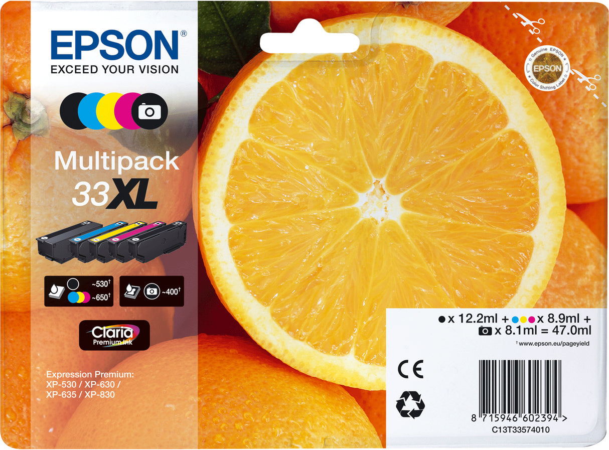 Epson Oranges C13T33574011 blækpatron 1 stk Original Højt (XL) udbytte Sort, Foto sort, Blå, Magenta, Gul