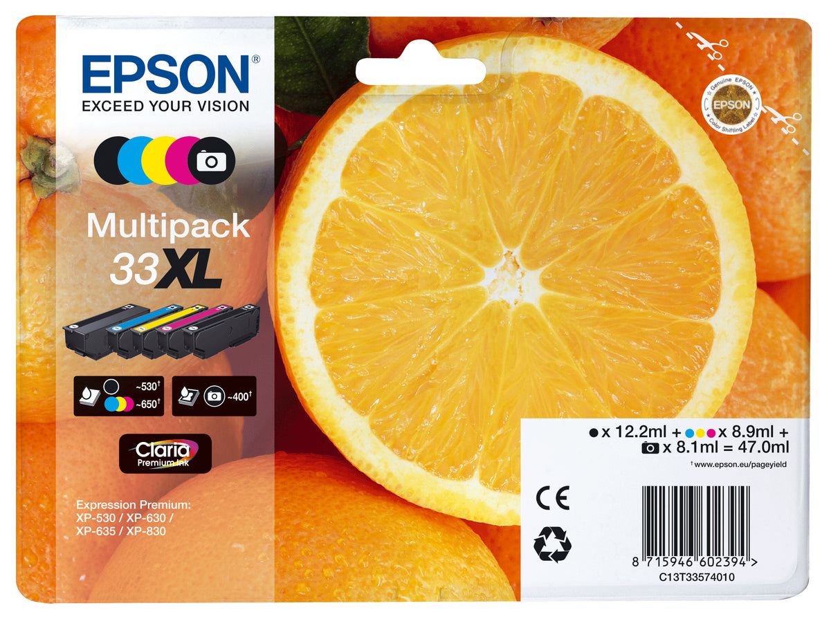 Epson Oranges C13T33574011 blækpatron 1 stk Original Højt (XL) udbytte Sort, Foto sort, Blå, Magenta, Gul