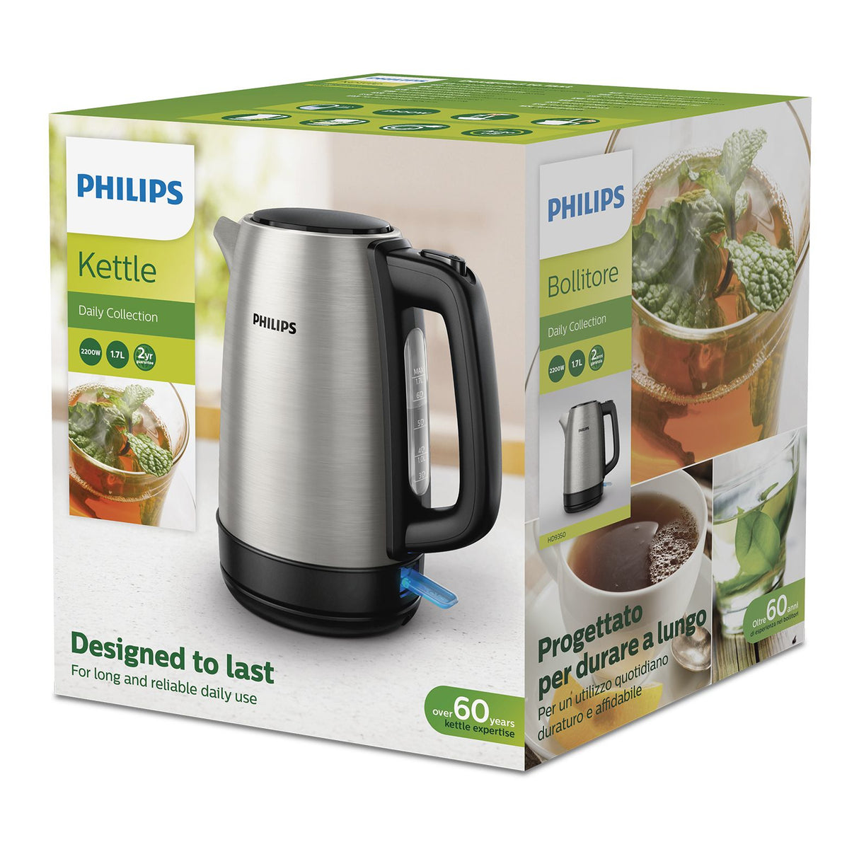 Philips Daily Collection HD9350/91 elkedel 1,7 L 2200 W Sort, Rustfrit stål