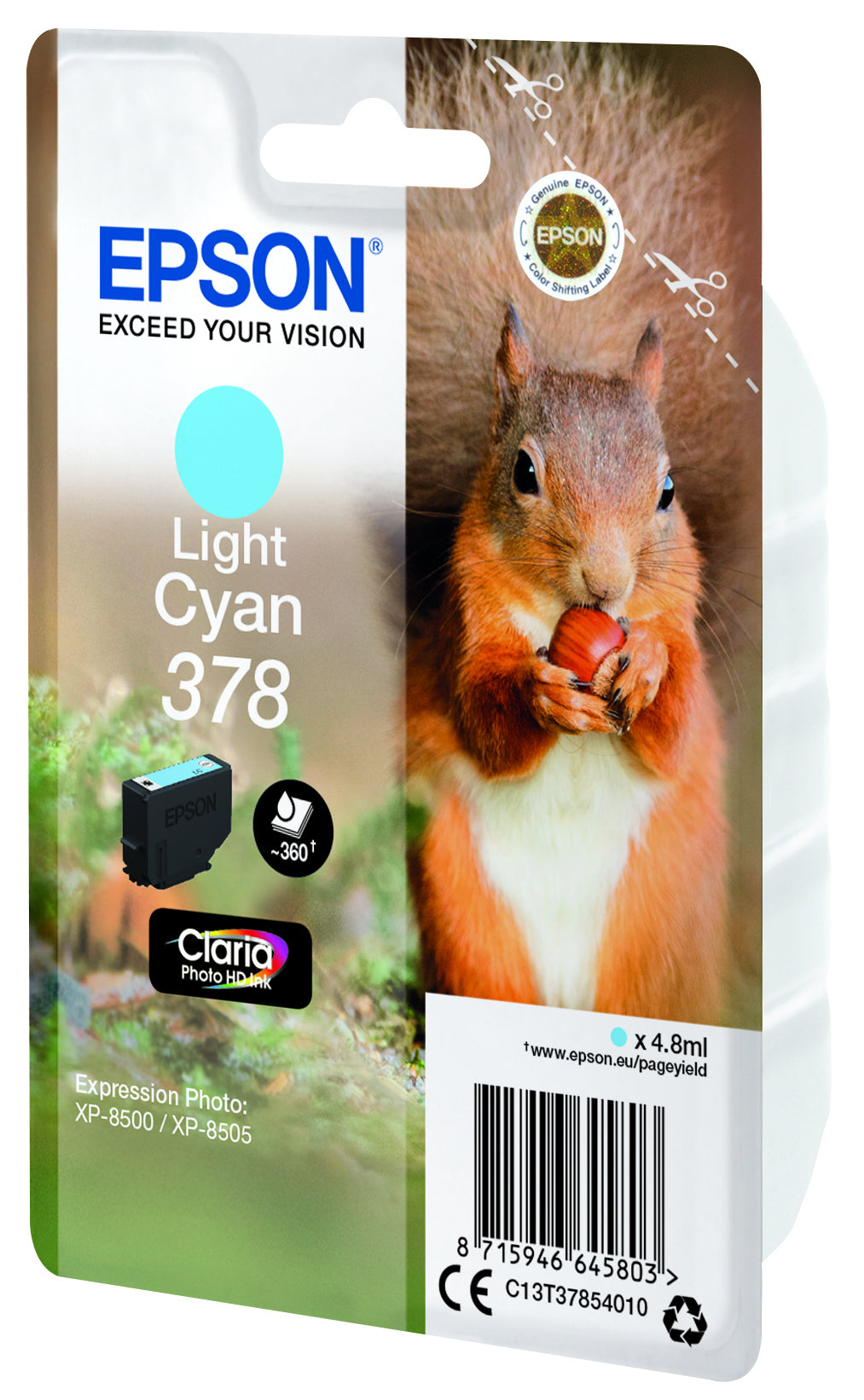 Epson Squirrel C13T37854010 blækpatron 1 stk Original Standard udbytte Lys cyan