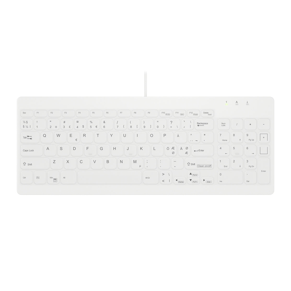 Contour Design Active Key Contour QuickClean medicinsk tastatur med aftageligt cover, kompakt, kablet, hvid, PN C7012