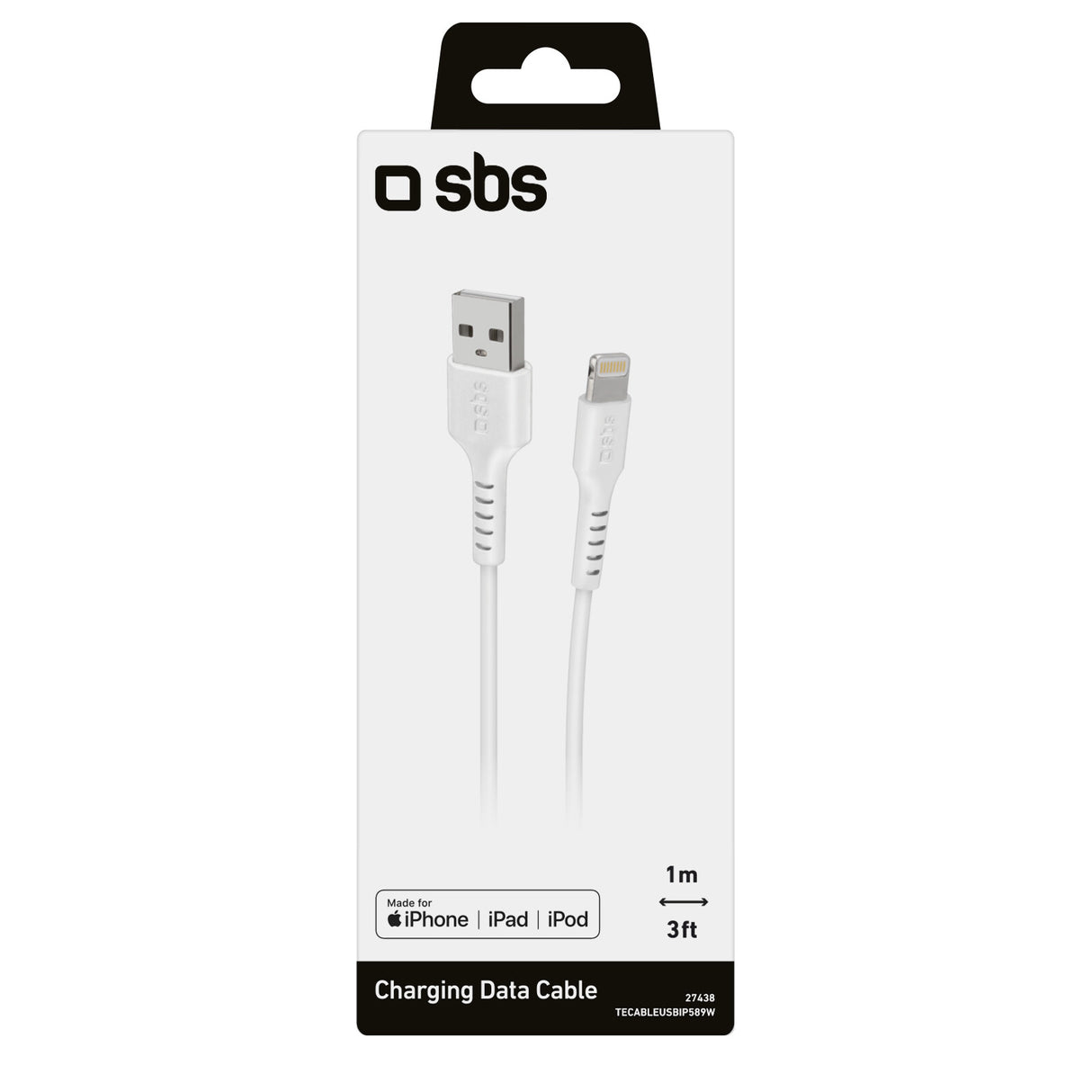 SBS TECABLEUSBIP589W Lightning kabel 1 m Hvid