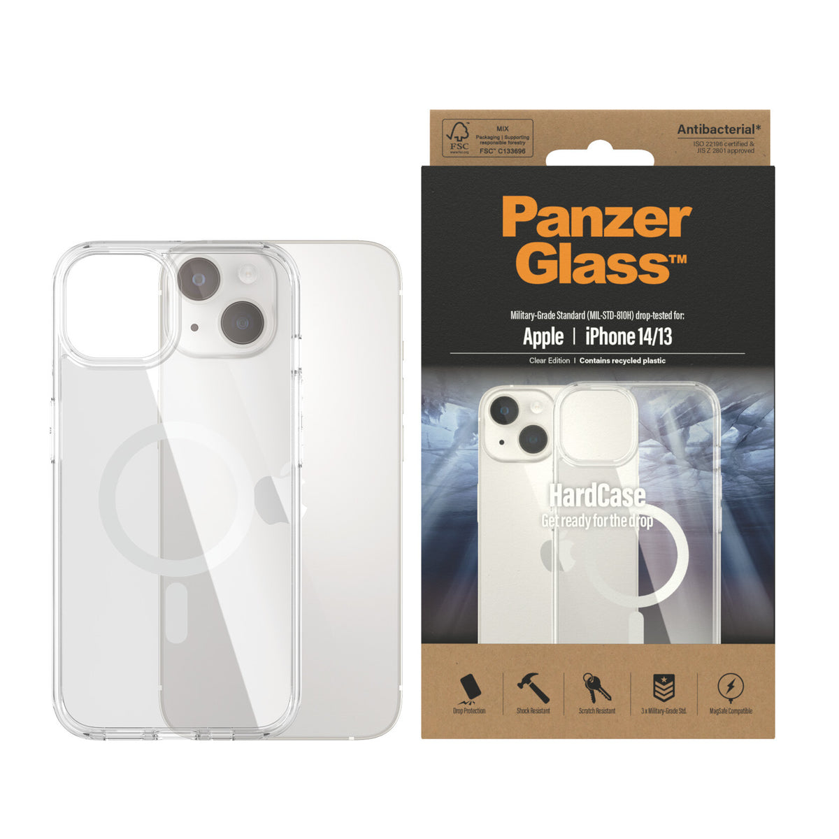 PanzerGlass ® HardCase Transparent m. Hvid MagSafe iPhone 14 | 13