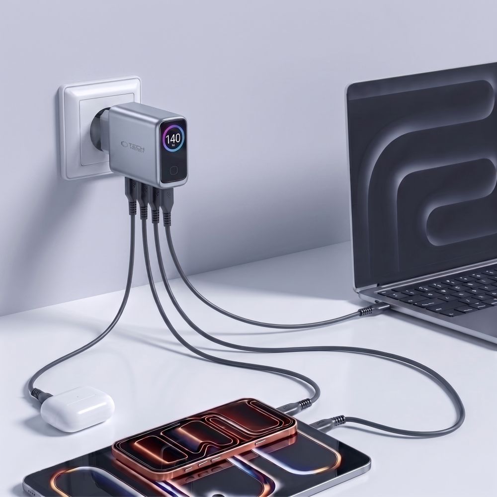Tech Protect Powervision Nc140 W Gan 4 Ports Netværksopladder Pd 140 W / Qc3.0 Mørkegå