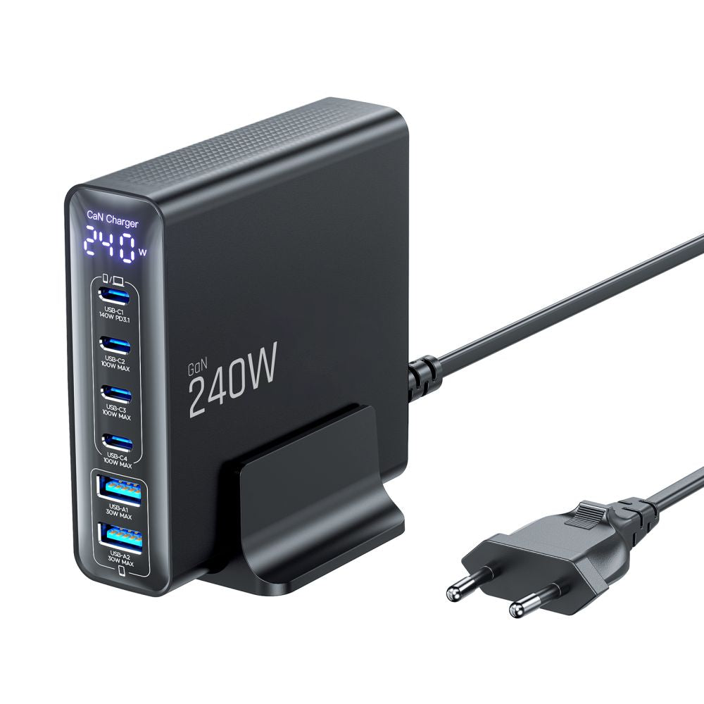 Tech Protect Dc240 W Gan 6 Ports Bordoplader Pd 240 W / Qc3.0 Sort