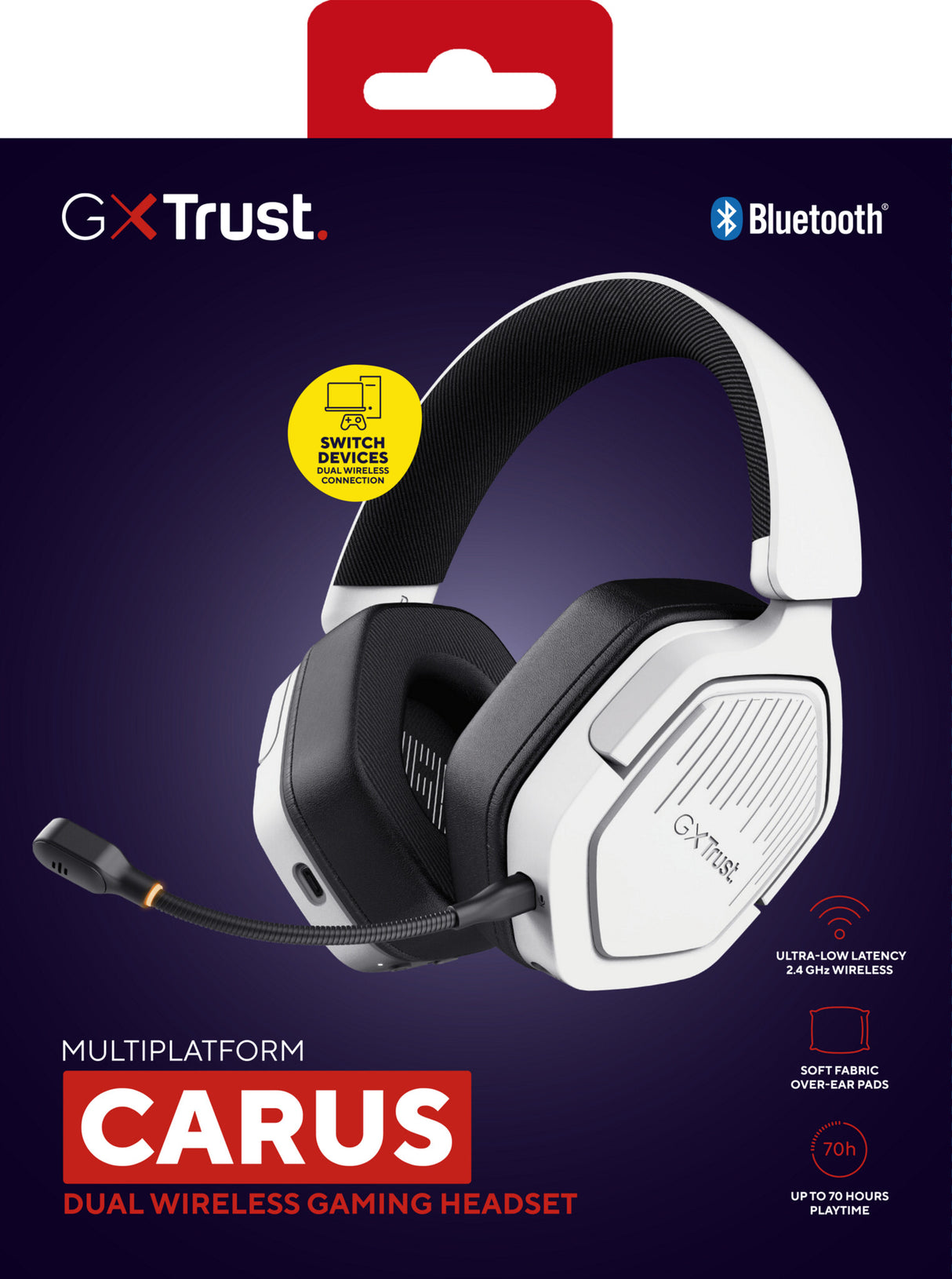 Trust GXT 493W Carus Headset Kabel & trådløs Headset, Hjelm Spil USB Type-C / USB Type-A Bluetooth Hvid
