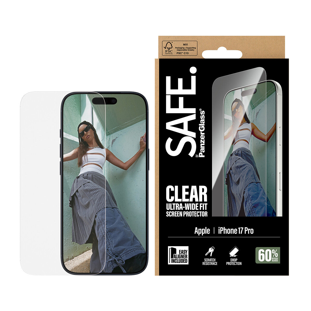 PanzerGlass SAFE. by ® Skærmbeskyttelse iPhone 17 Pro | Ultra-Wide Fit m. EasyAligner