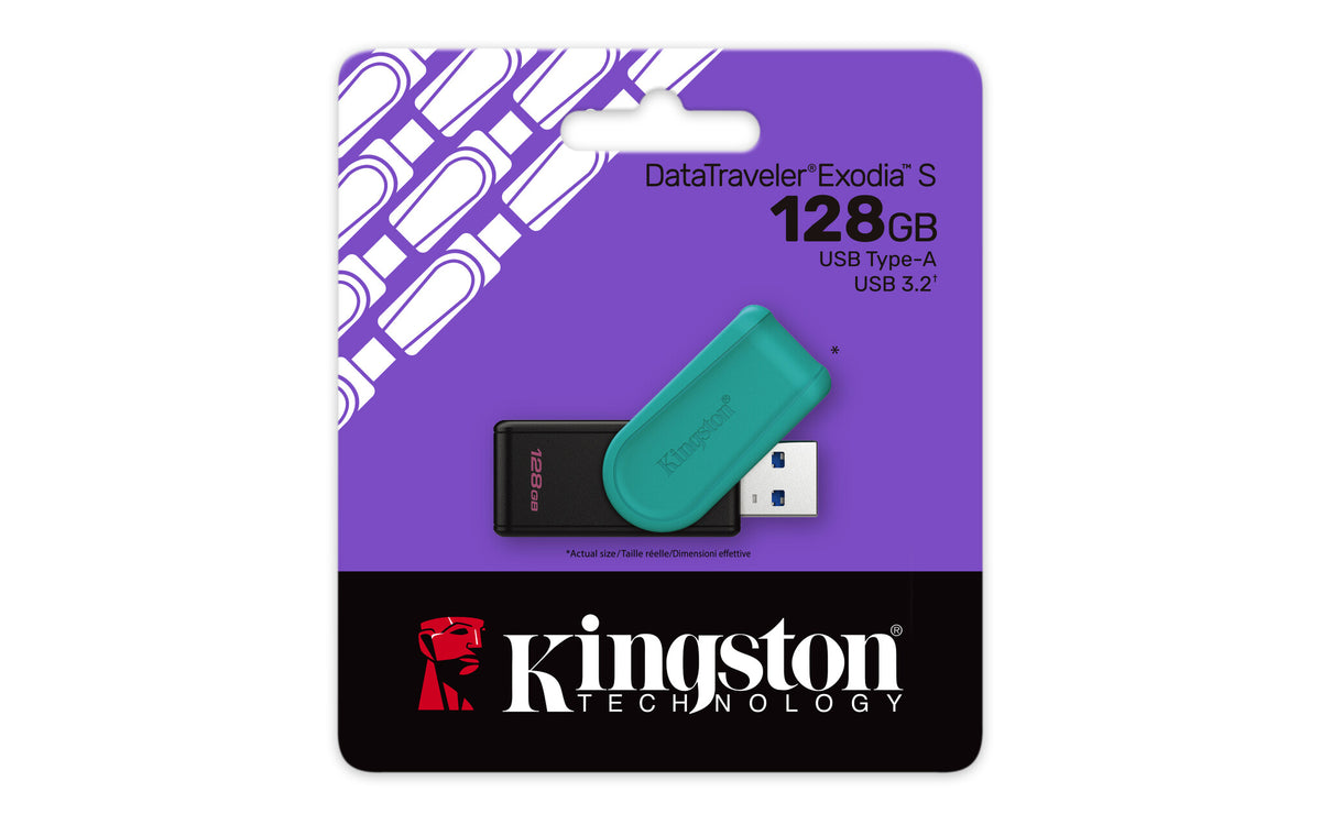 Kingston Technology DataTraveler 128 GB Portable USB 3.2 Gen 1 Exodia S (sort/turkis)