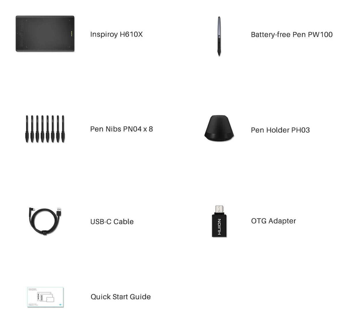 HUION H610X tegneplade Sort 5080 lpi 254 x 158,8 mm USB