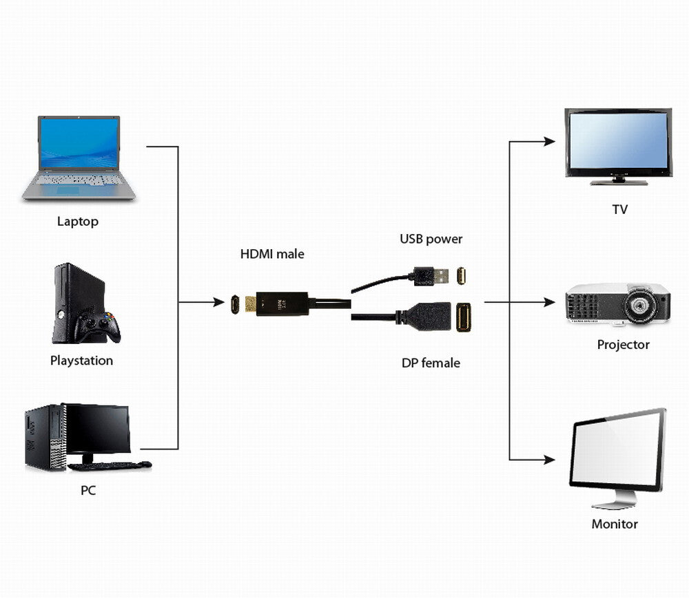 Gembird A-HDMIM-DPF-01 videokabel adapter 0,1 m HDMI Type A (Standard) DisplayPort + USB Type-A Sort