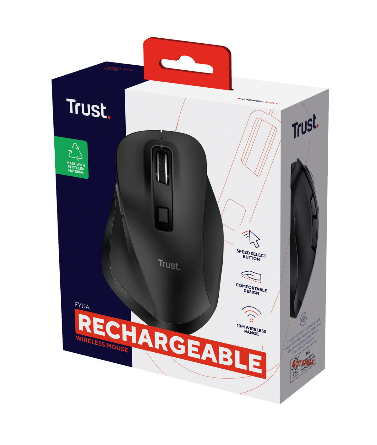 Trust Fyda mus Kontor Højre hånd RF Wireless + USB Type-A Optisk 2400 dpi