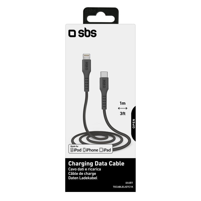 SBS TECABLELIGTC1K Lightning kabel 1 m Sort