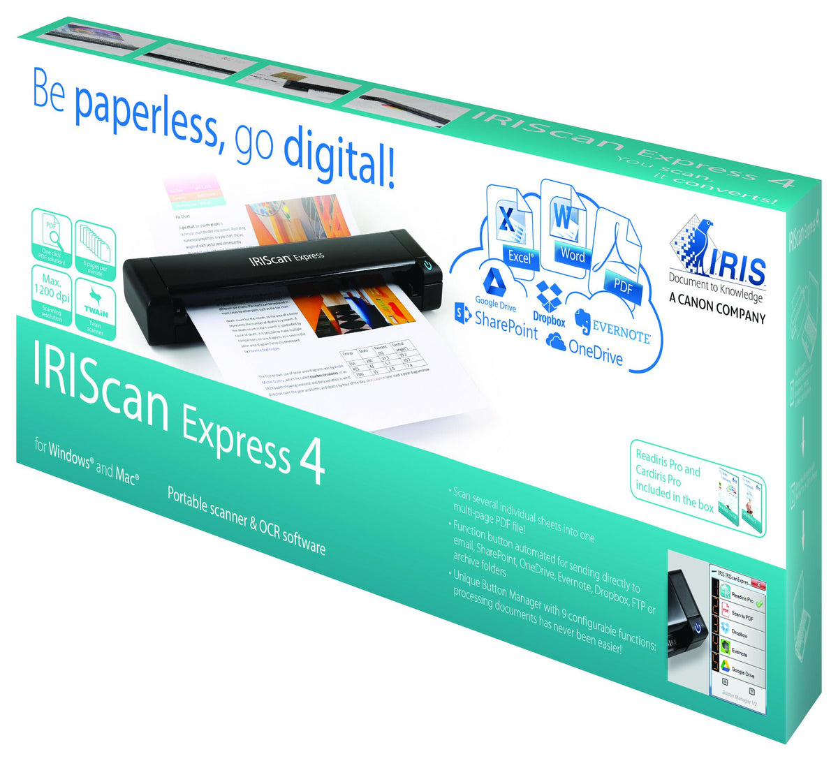 I.R.I.S. IRIScan Express 4 Skanner med papir-tilførsel 1200 x 1200 dpi A4 Sort