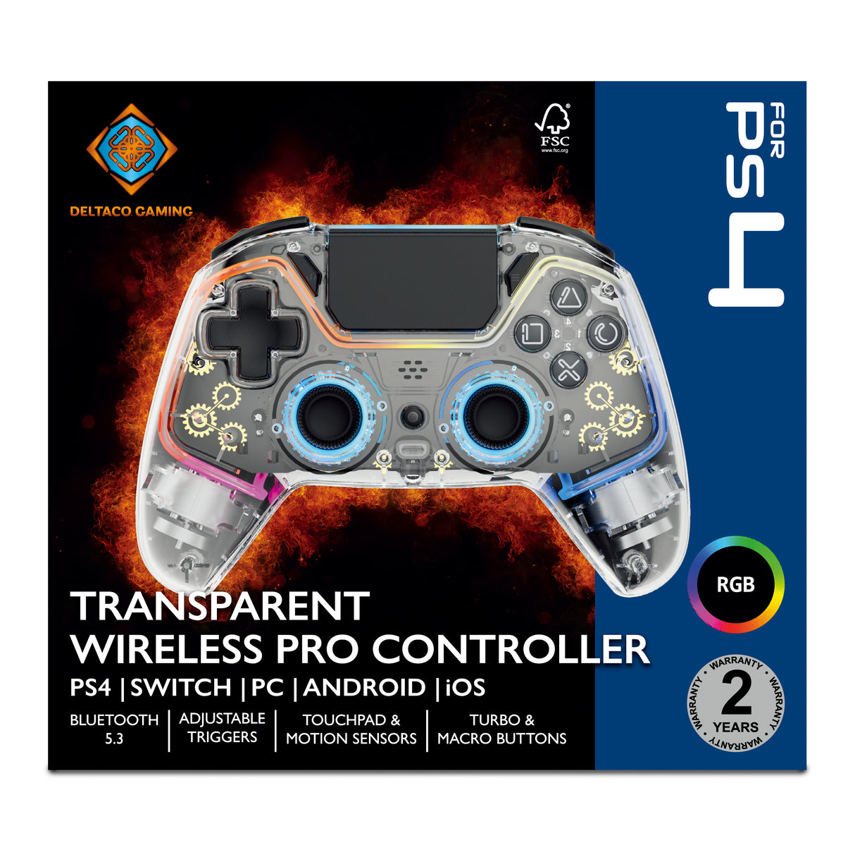 Deltaco Gaming controller PS4 transparent RGB