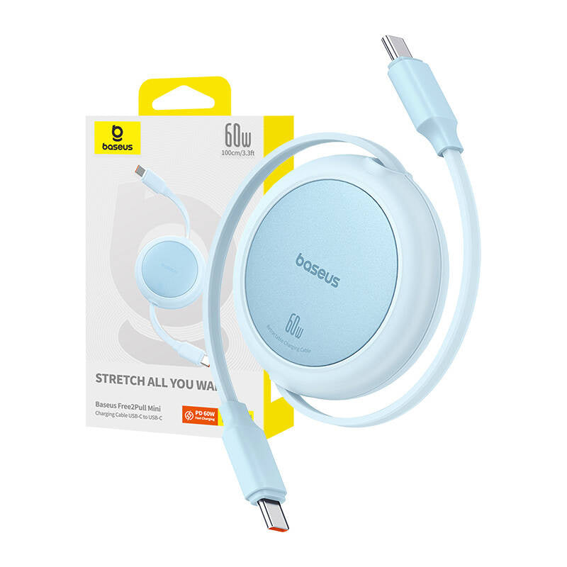 Baseus Free2Pull Mini USB-C til USB-C 60W USB-kabel, 1 m (blå)