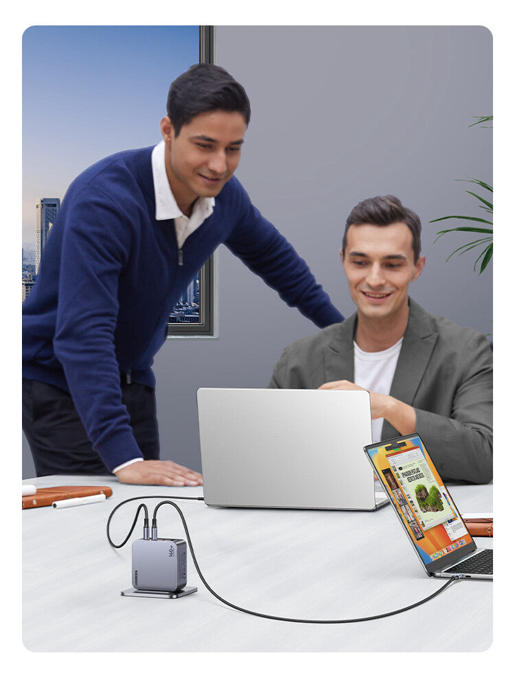 Ugreen Nexode Pro 160W GaN Charger with USB-C Cable Universel Sort, Grå Vekselstrøm Hurtig opladning Indendørs