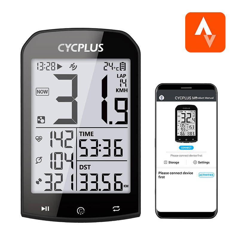 GPS cykelcomputer Cycplus M1 - kompatibel med Strava, Trainingpeaks osv.