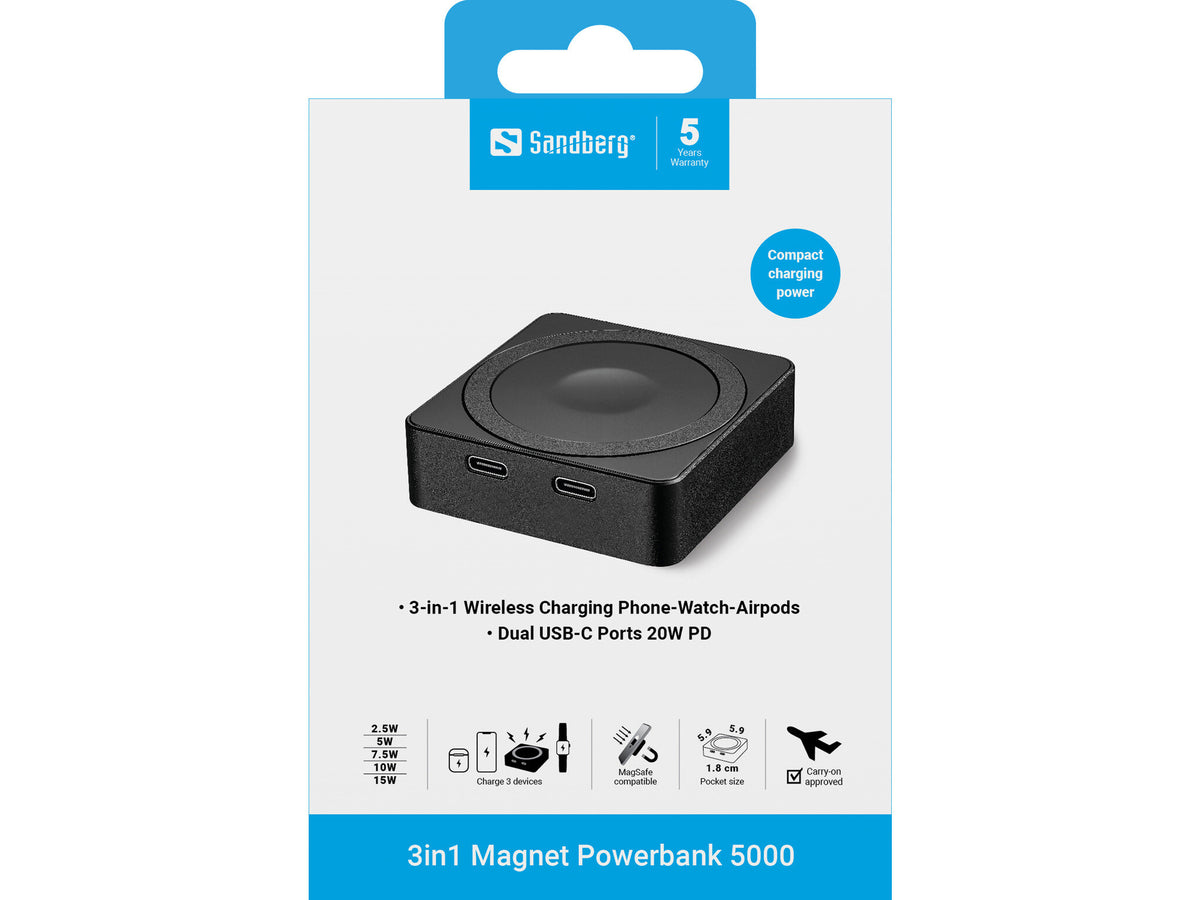Sandberg 421-28 powerbank 5000 mAh Trådløs opladning Sort