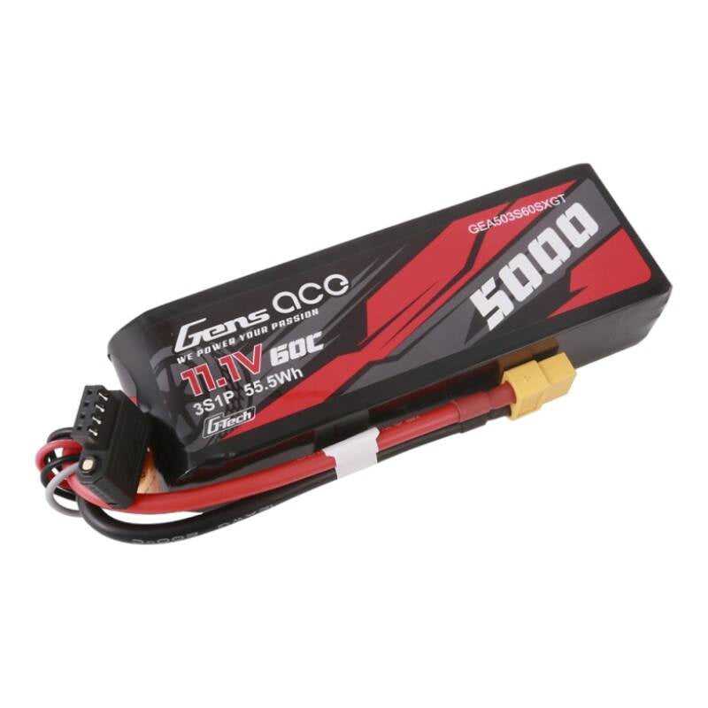 Gens ace G-Tech 5000mAh 11.1V 60C 3S1P Kort størrelse Lipo med XT60 Plug