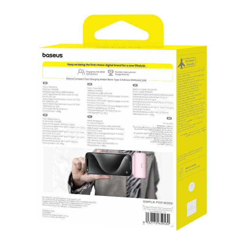 Powerbank Baseus Compact USB-C 5000mAh, 20W (rosa)