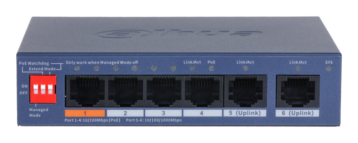 Dahua Technology CS4006-4ET2GT-60 netværksswitch Administreret L2 Gigabit Ethernet (10/100/1000) Strøm over Ethernet (PoE) Blå